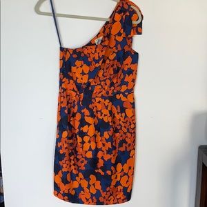 Silk One Shoulder Milly Navy/Orange Dress Size 4